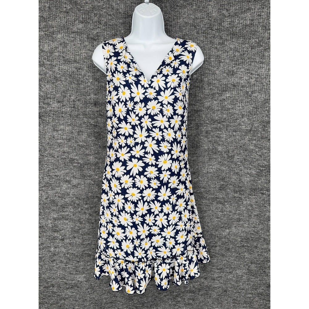 Karl Lagerfeld Paris Dress Womens 4 Blue Daisy Floral V Neck Ruffle Hem Sheath